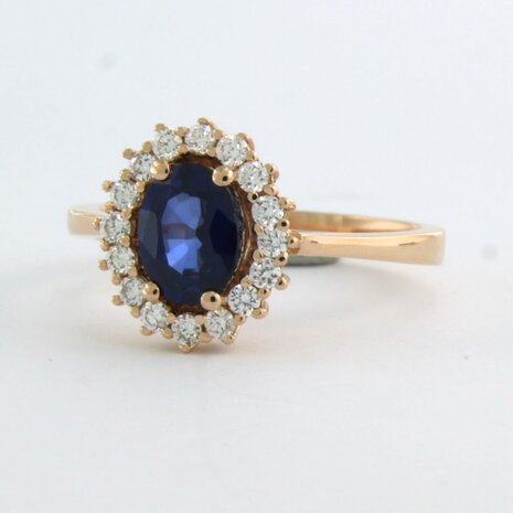 18 kt rose gold ring with sapphire 1.18 ct and brilliant cut diamonds 0.30 ct