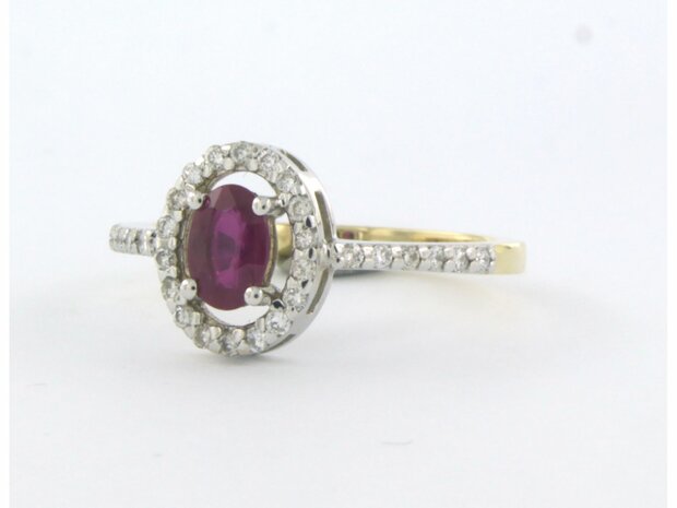 14 kt bicolor gold ring with ruby ​​0.66 ct and brilliant cut diamond 0.26 ct