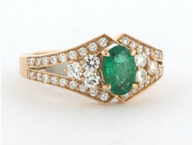 18k rosegouden ring bezet met smaragd en briljant geslepen diamant 0.58 ct - rm 17,5(55)