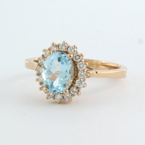 18k rose gouden entourage ring met centraal topaz en briljant geslepen diamant 0.28 ct 