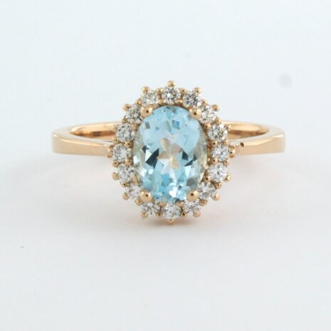 18k rose gouden entourage ring met centraal topaz en briljant geslepen diamant 0.28 ct 