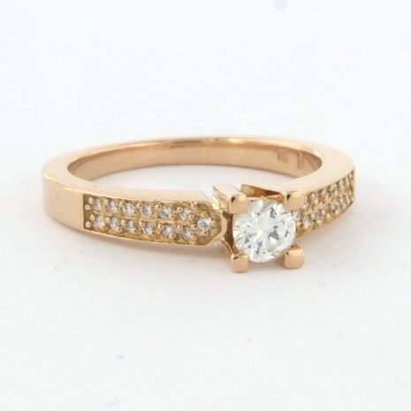 18 kt red gold ring set with brilliant cut diamonds 0.38ct