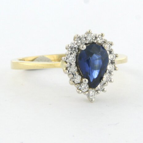 18 kt bicolor gold ring with sapphire 1.04 ct and brilliant cut diamond 0.32 ct