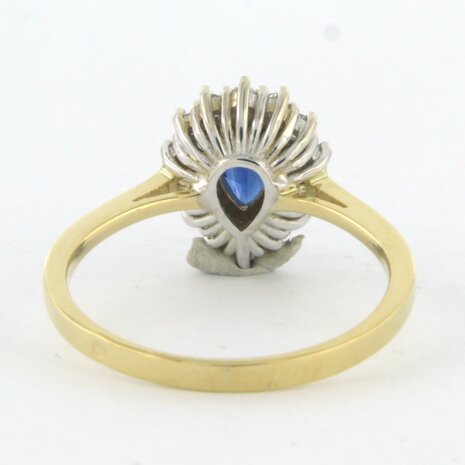 18k bicolor gouden entourage ring met saffier 1.04 ct en briljant geslepen diamant 0.32 ct