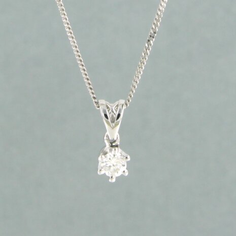 14 kt white gold necklace with solitair pendant with diamond 0.10 ct