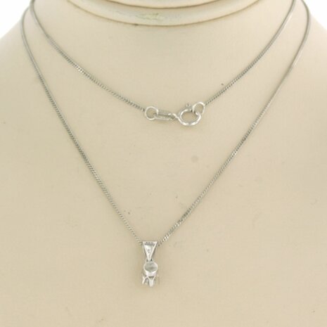 14 kt white gold necklace with solitair pendant with diamond 0.10 ct