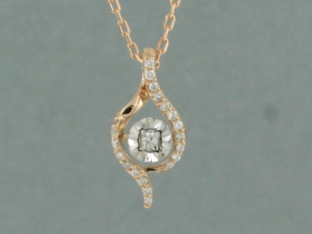 14 kt red gold necklace with bicolour gold pendant with brilliant cut diamond 0.10 ct