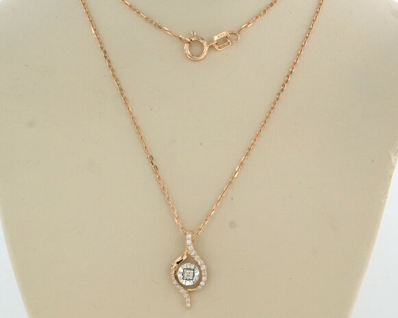 14 kt red gold necklace with bicolour gold pendant with brilliant cut diamond 0.10 ct