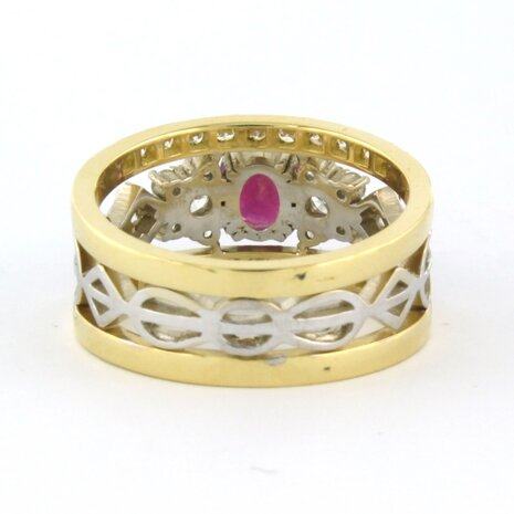 18 kt bicolour gold ring with central ruby and brilliant cut diamond 0.75 ct