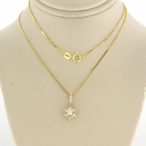 14k geel gouden collier met hanger bezet met diamant 0.29 ct