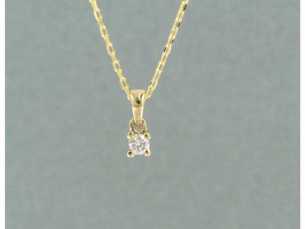 14k geel gouden collier met solitair hanger bezet met diamant 0.09 ct