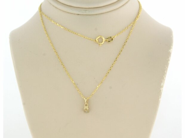 14 kt yellow gold necklace with solitair pendant with diamond 0.09 ct