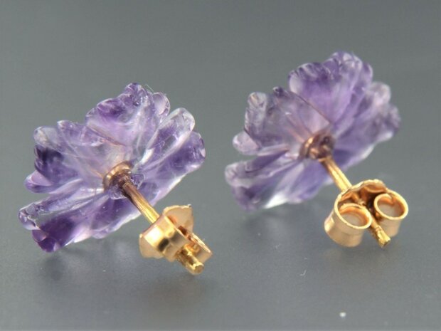 18k red gold earrings with amethyst and diamond 0.08 ct