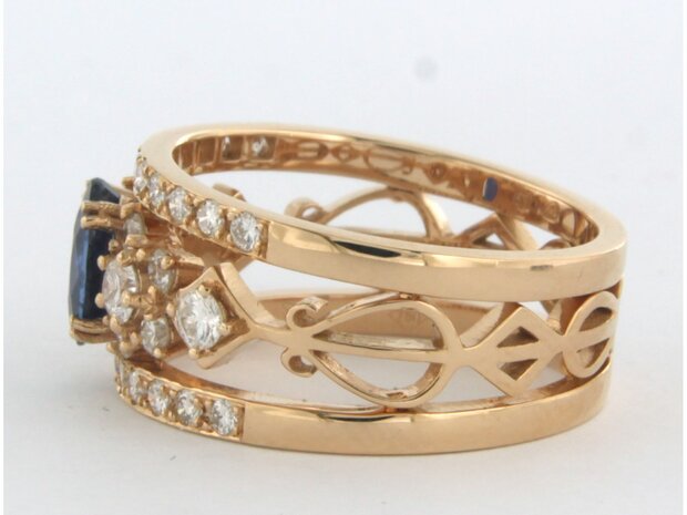 18k rosé goud band ring met centraal saffier en briljant geslepen diamant 0.80ct