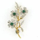 18k-bicolor-gouden-takbroche-bezet-smaragd-en-single-cut-geslepen-diamanten